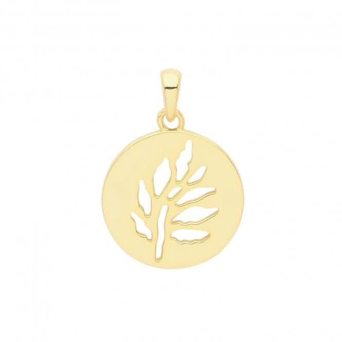 Silver Gold Plated Leaf Cut Out Disc Pendant G61066GPAcotis Silver JewelleryTH - G61066GP
