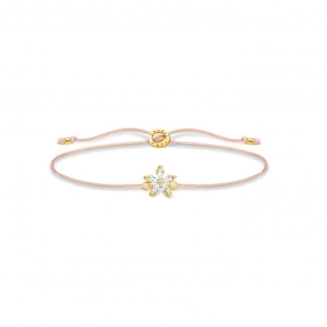 Silver Gold Plated Nylon Zirconia Beige Flower Bracelet LS119-379-19-L20V