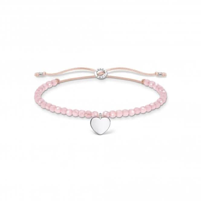 Silver Heart Rose Quartz Beaded Tie Bracelet A1985-813-9-L20v