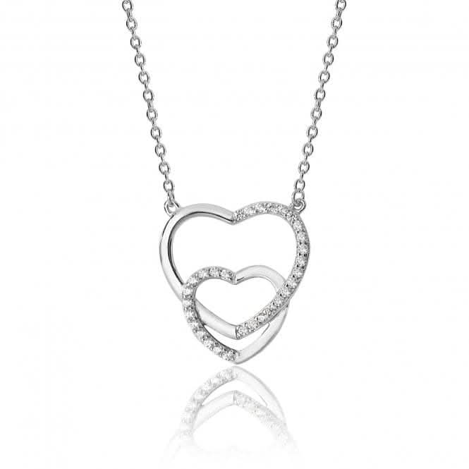 Silver Interlinked Double Heart Shape Plain Cubic Zirconia Chain Pendant SPG0033CZSilver & CoSPG0033CZ