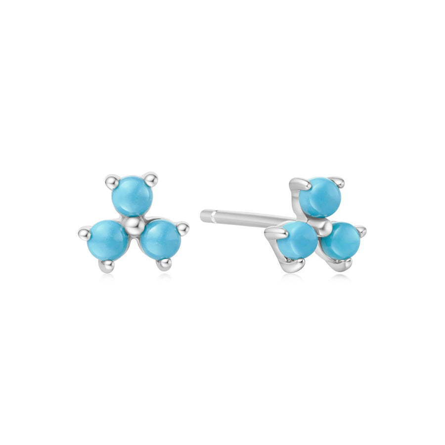 Silver Lab Created Turquoise Lotus Stud Earrings E063-04H