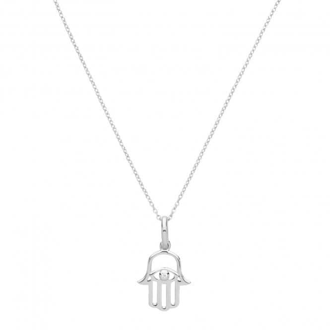 Acotis Silver Necklace Rhodium Plated Hamsa With Single Zirconia G3377