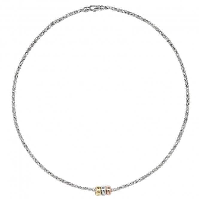 Acotis Silver Necklace Rhodium Plated Mesh & Gold Plated Rings G3261