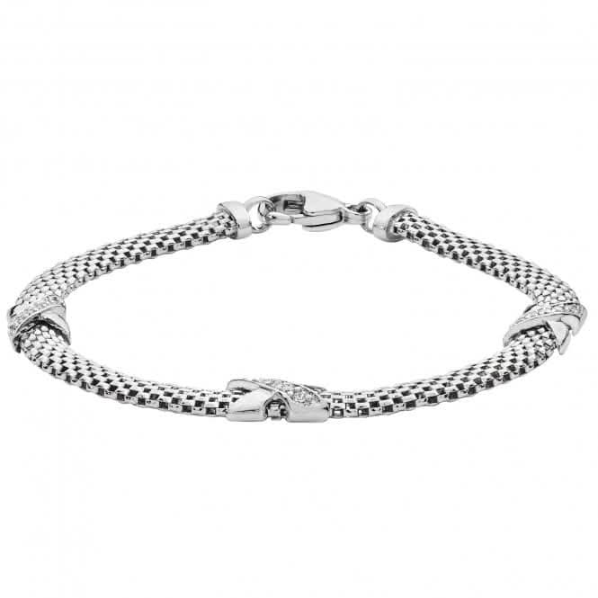 Silver Ladies rhodium Plated Mesh Zirconia Set Bracelet G3198BAcotis Silver JewelleryTH - G3198B