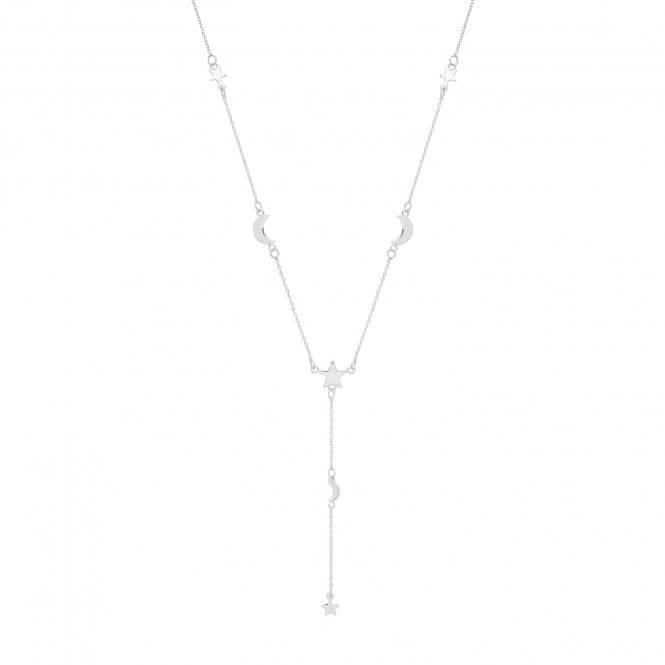 Silver Ladies rhodium Plated Moon&Star Necklace G3375Acotis Silver JewelleryTH - G3375