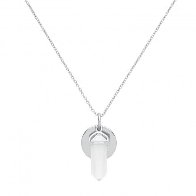 Acotis Silver Necklace Rhodium Plated & Pink Quartz G3383