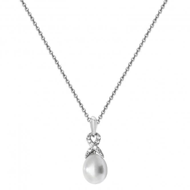 Acotis Silver Necklace Rhodium Plated Zirconia Set & Pearl G3346