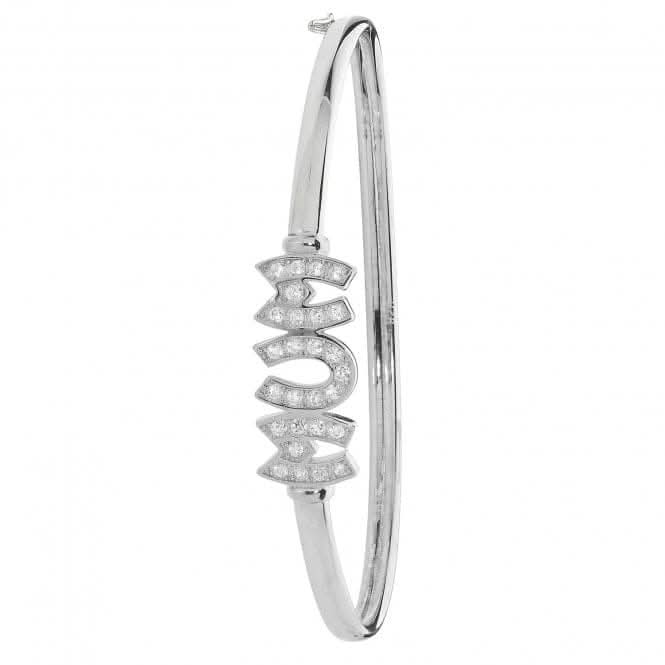 Acotis Silver Hinged Bangle Round Mum Zirconia G4310
