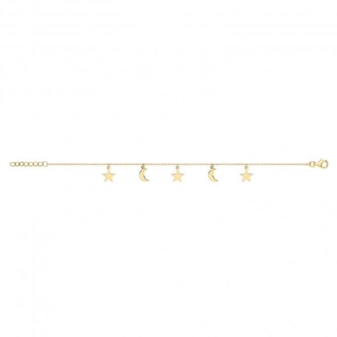Acotis Silver Bracelet Yel Gold Plated Moon&Star Charms G2680GP