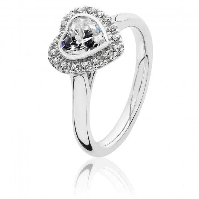 Silver & Co Large Bezel Set Heart Shape Halo Style Cubic Zirconia Ring SRG0018CZ