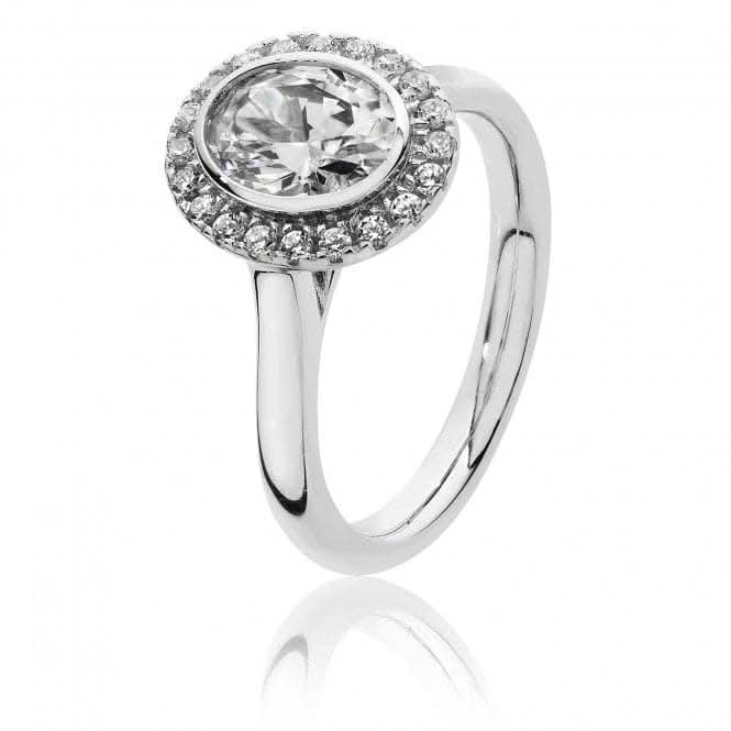 Silver & Co Large Bezel Set Oval Shape Halo Style Cubic Zirconia Ring SRG0020CZ