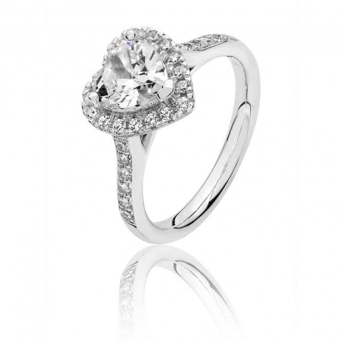 Silver & Co Large Claw Set Heart Shape Halo Style Cubic Zirconia Ring SRG0024CZ