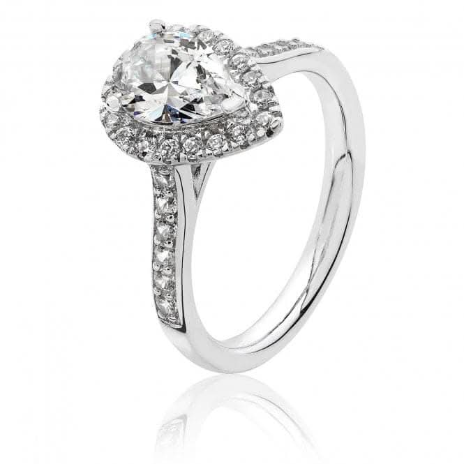 Silver & Co Large Claw Set Pear Shape Halo Style Cubic Zirconia Ring SRG0016CZ