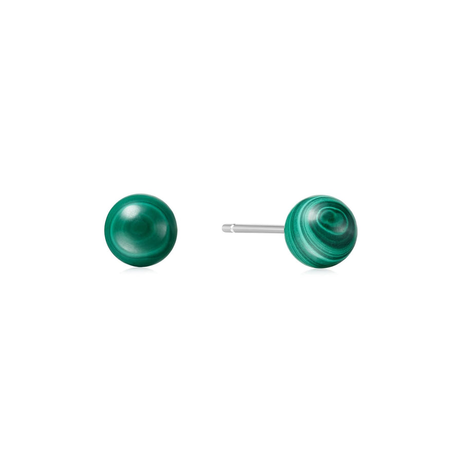 Silver Malachite Sphere Stud Earrings E063-02H