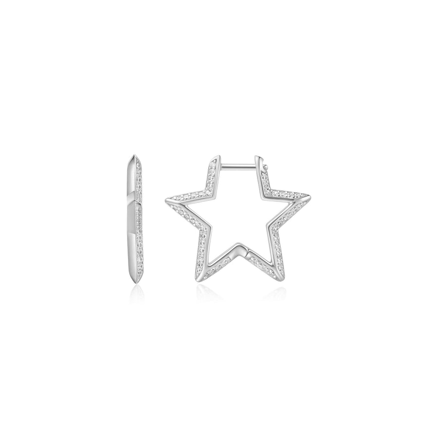Silver Medium Star Pavé Hoop Earrings E064-05H