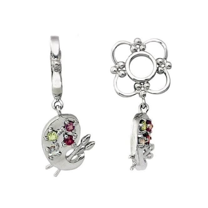 Silver & Multi Gemstone Paint Palette Dangle Charm S162MUL