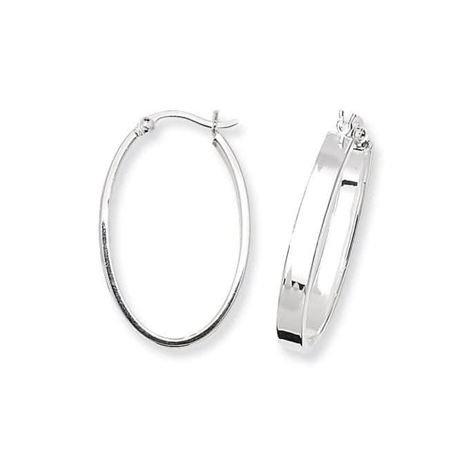 Acotis Silver Hoop Earrings Oval Plain G5561