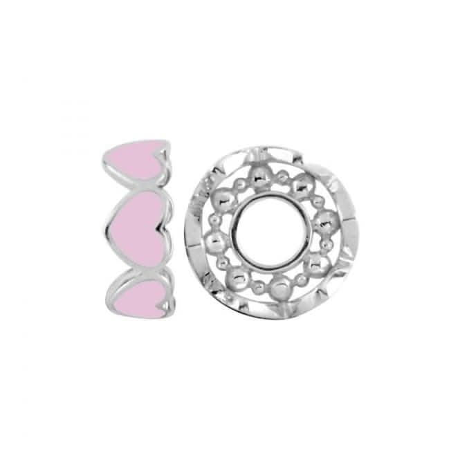Silver & Pink Enamel Heart Stacking Wheel Charm S419PNK