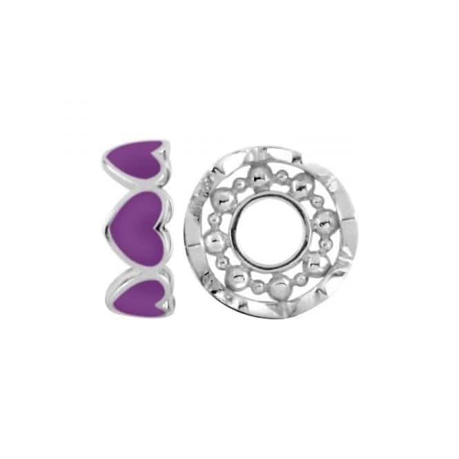 Silver & Purple Enamel Heart Stacking Wheel Charm S419PUR