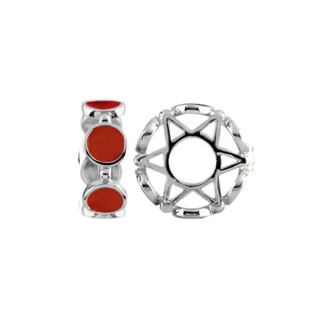 Silver & Red Enamel Circle Stacking Wheel Charm S421RED