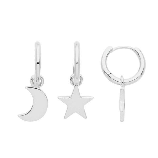 Acotis Silver Hoops Rhodium With Moon And Star G51280