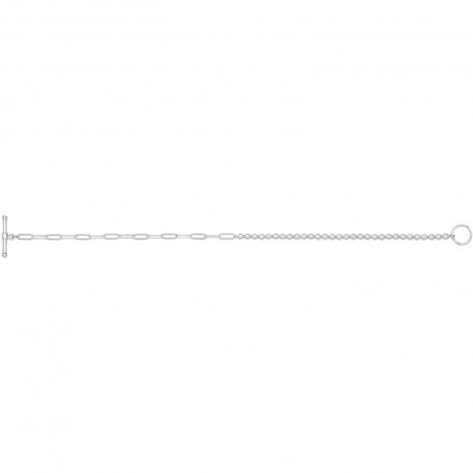 Silver rhodium Plated Bead And Paperclip Chain T - Bar Bracele G2706rhAcotis Silver JewelleryTH - G2706rh