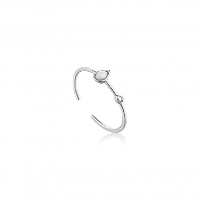 Silver Rhodium Plated Opal Colour Raindrop Adjustable Ring R014-02H