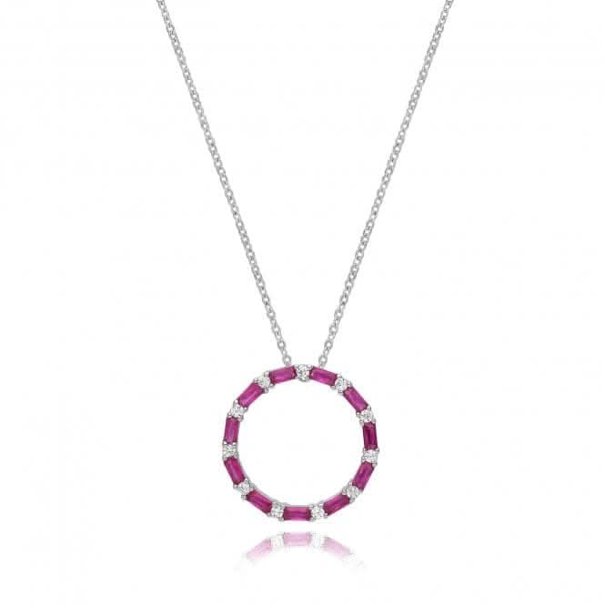 Silver rhodium Plated Ruby Zirconia Circle Necklace G3397RAcotis Silver JewelleryTH - G3397R