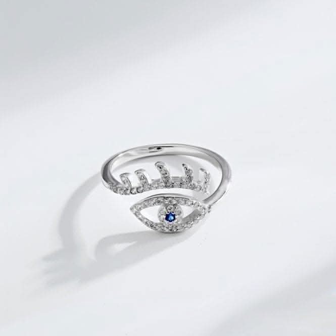 Silver Rhodium Plated Sparkling Zirconia Adjustable Evil Eye Ring ERLR014Ellie Rose LondonERLR014