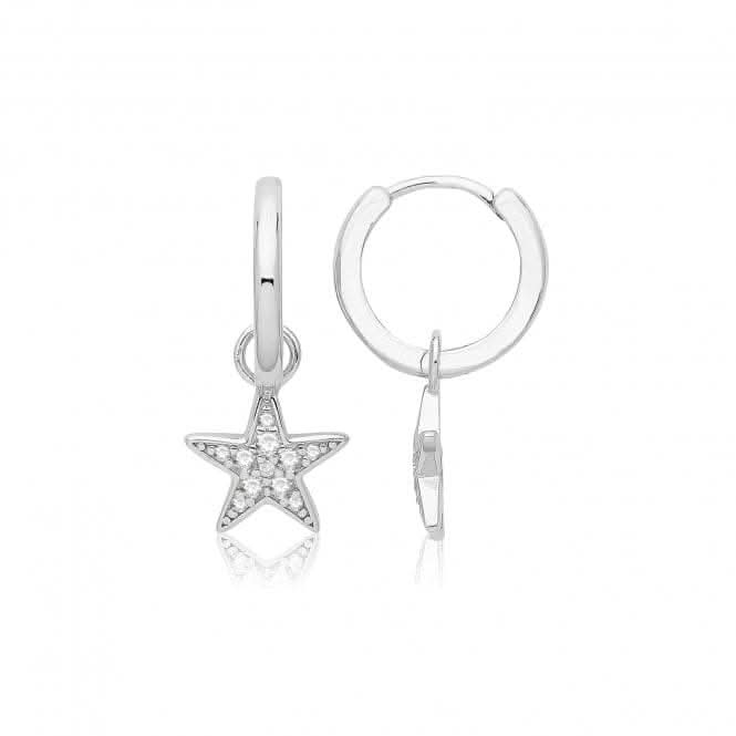 Acotis Silver Clicker Earrings Rhodium Plated Star G51333