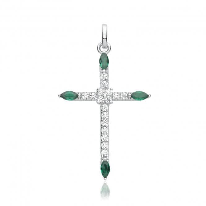 Silver rhodium Plated Zirconia Cross Pendant Green G61130EAcotis Silver JewelleryTH - G61130E