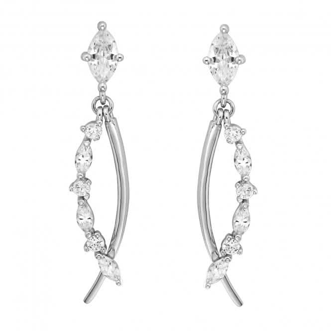 Acotis Silver Drop Earrings Rhodium Plated Zirconia G51207