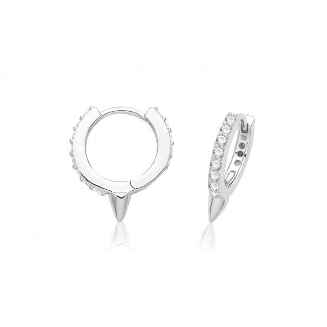 Acotis Silver Earrings Rhodium Plated Zirconia Spike Hinged G51328