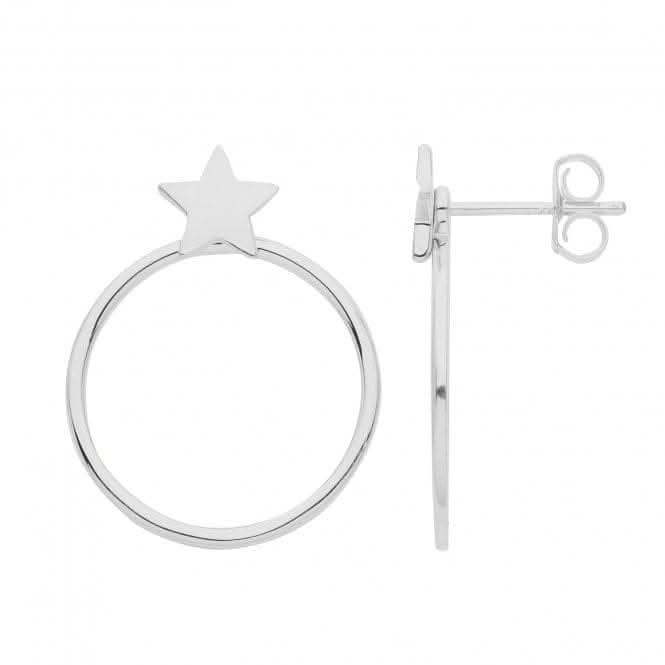 Acotis Silver Hoop Earrings Rhodium Star G51287
