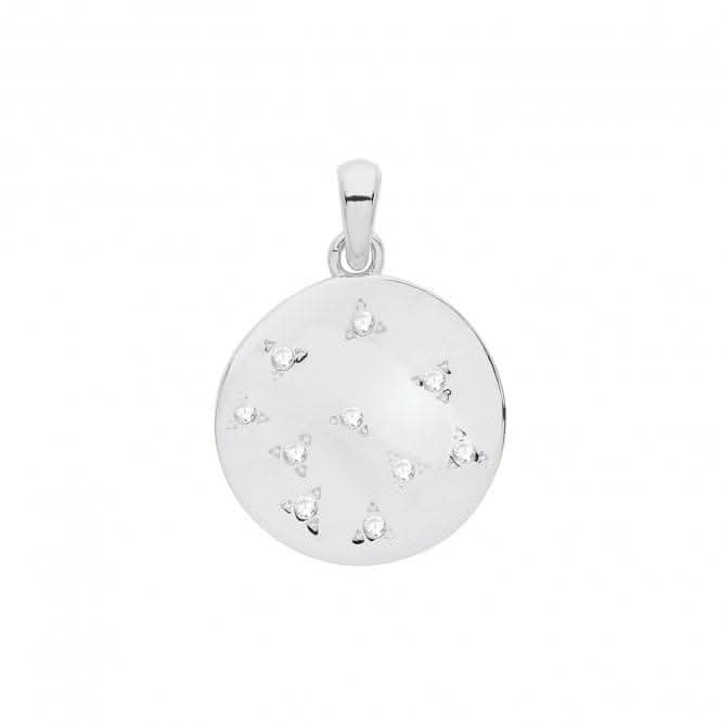 Silver rhodium Zirconia Set Disc Pendant G61065Acotis Silver JewelleryTH - G61065