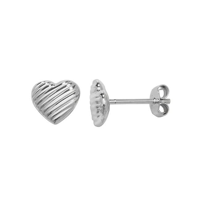 Acotis Silver Stud Earrings Ribbed Heart G51104