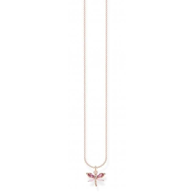 Silver Rose Gold Plated Zirconia Dragonfly Necklace KE2096-321-7-L45V