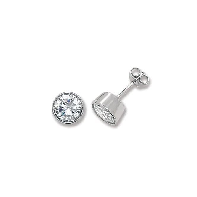 Acotis Silver Stud Earrings Round Zirconia G5291CZ