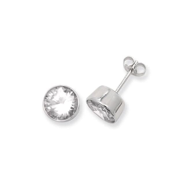 Acotis Silver Stud Earrings Round Zirconia G5292CZ