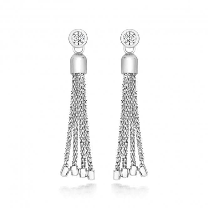 Silver & Co Rub Over Set Cubic Zirconia Chain Tassel Earrings SEG0077