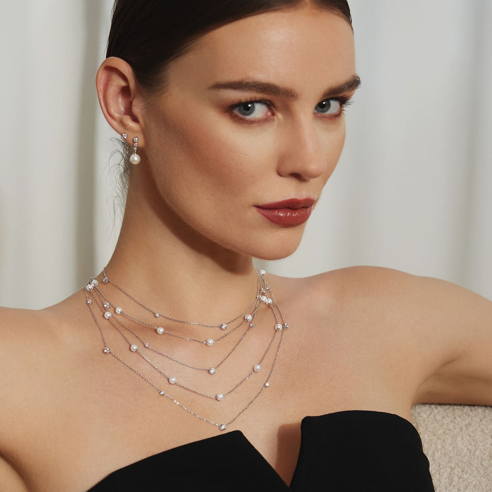 Silver Shell Pearl Station Chain Necklace N065-03H