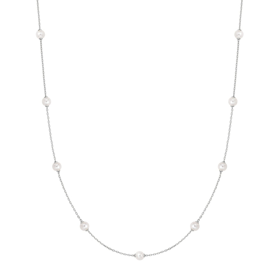Silver Shell Pearl Station Chain Necklace N065-03H