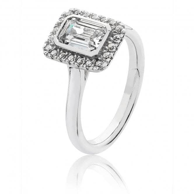 Silver & Co Small Bezel Set Cut Halo Style Cubic Zirconia Ring SRG0022CZ