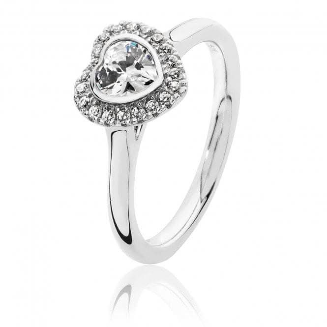Silver & Co Small Bezel Set Heart Shape Halo Style Cubic Zirconia Ring SRG0017CZ