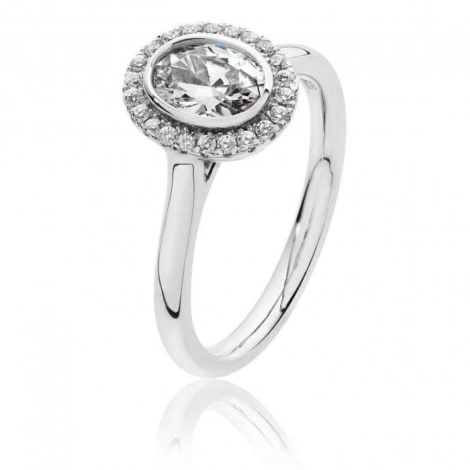 Silver & Co Small Bezel Set Oval Shape Halo Style Cubic Zirconia Ring SRG0019CZ