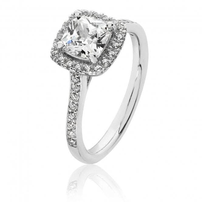 Silver & Co Small Claw Set Cushion Halo Style Cubic Zirconia Ring SRG0011CZ