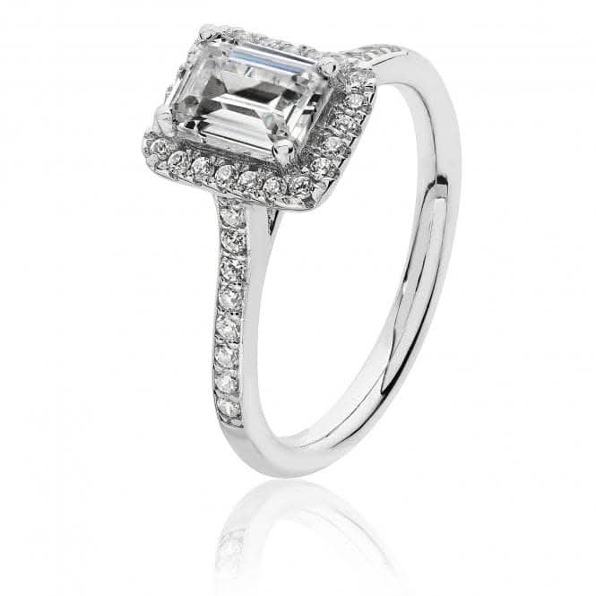 Silver & Co Small Claw Set Em Cut Halo Style Cubic Zirconia Ring SRG0027CZ