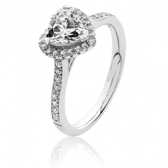 Silver & Co Small Claw Set Heart Shape Halo Style Cubic Zirconia Ring SRG0023CZ