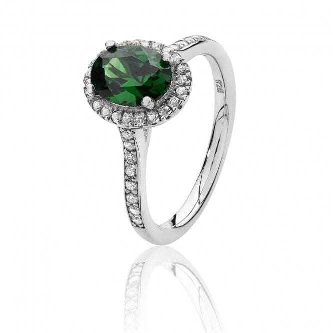 Silver & Co Oval Halo Style Green CZ Ring with Claw Setting - SRG0025EM