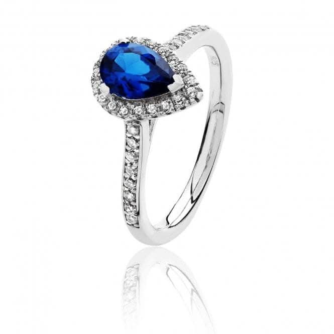 Silver & Co Halo Blue Cubic Zirconia Ring with Pear Shape - SRG0015SA